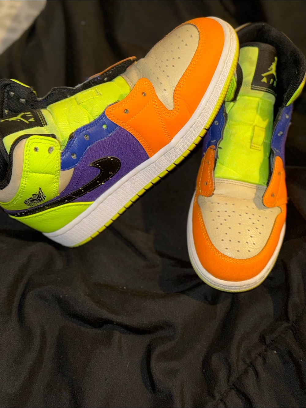 Jordan Kids' Colorblock High-Top Sneakers - Orange/Neon Green/Blue - Picture 2 of 4